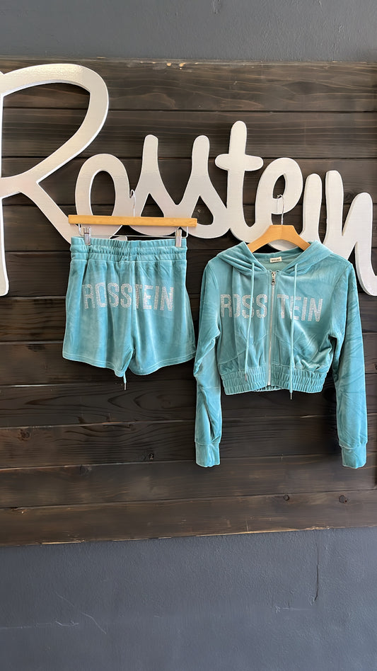 crushed velour short set